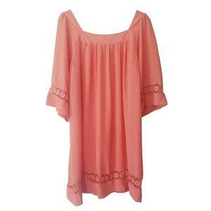 𝅺Umgee‎ Womens Coral Square Neck Embroidered Tunic/Dress size Med